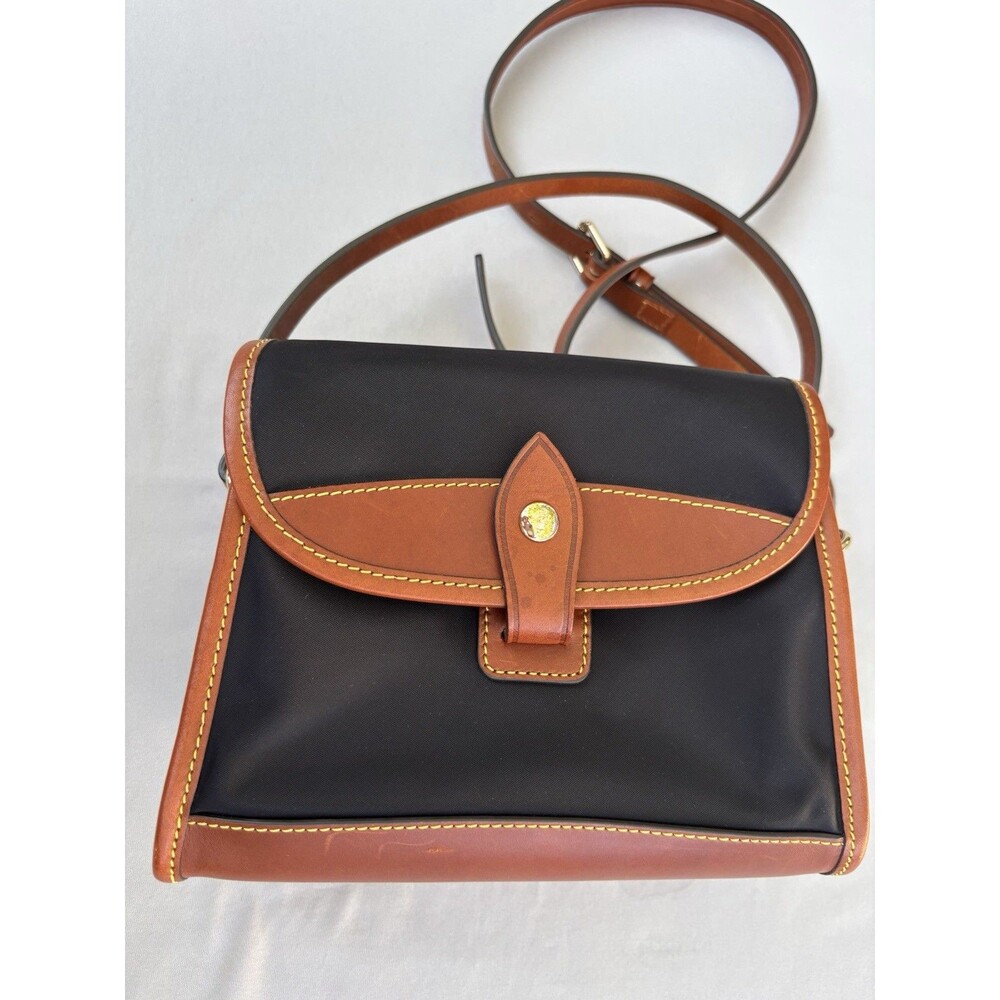 Vintage Dooney & Bourke Black Nylon Brown Leather Crossbody Shoulder Bag